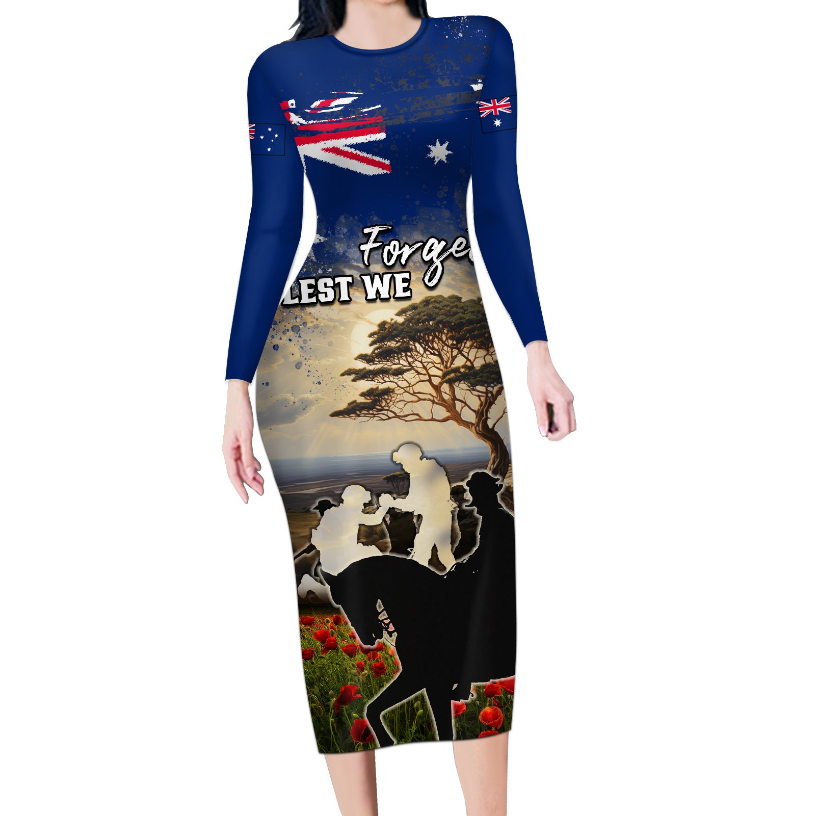 Australia ANZAC Day Long Sleeve Bodycon Dress The Lonesome Pine