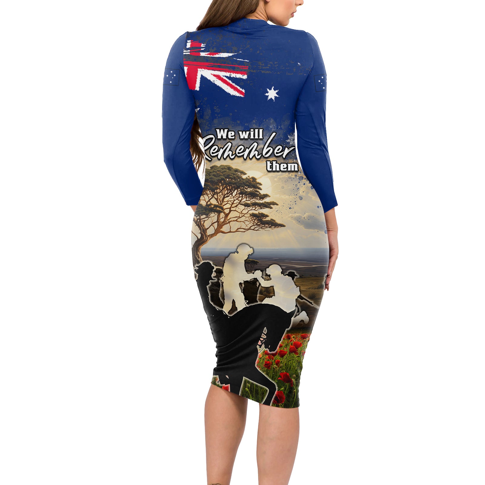 Australia ANZAC Day Long Sleeve Bodycon Dress The Lonesome Pine