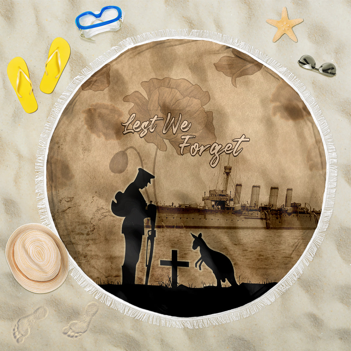 Australia ANZAC Day Beach Blanket HMAS Sydney I Chatham-Class Light Cruiser