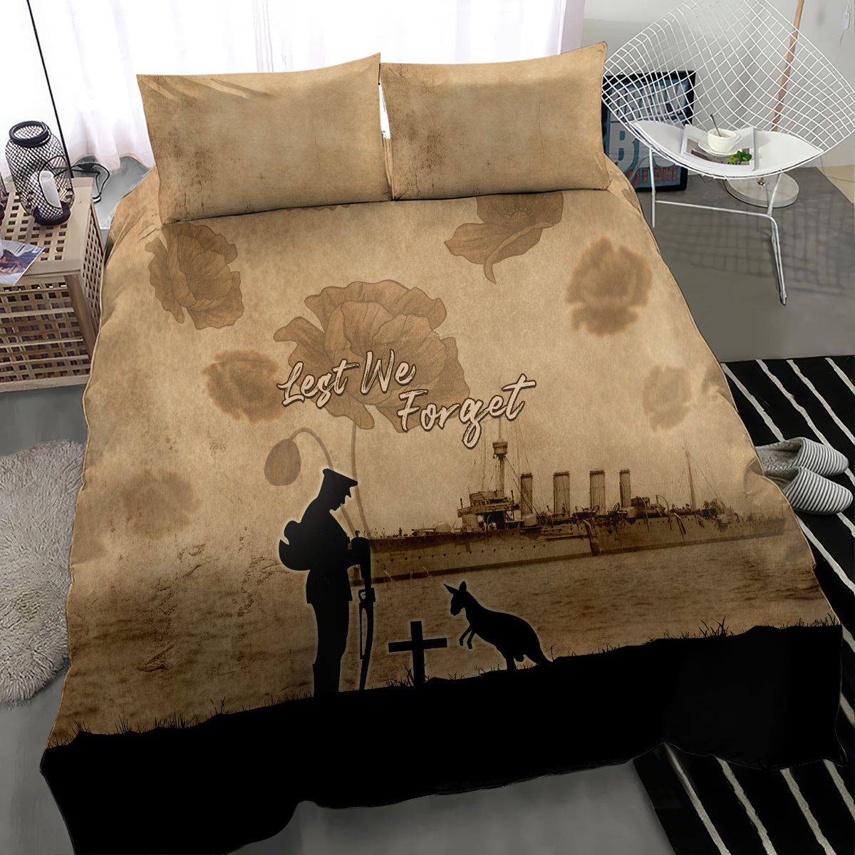 Australia ANZAC Day Bedding Set HMAS Sydney I Chatham-Class Light Cruiser