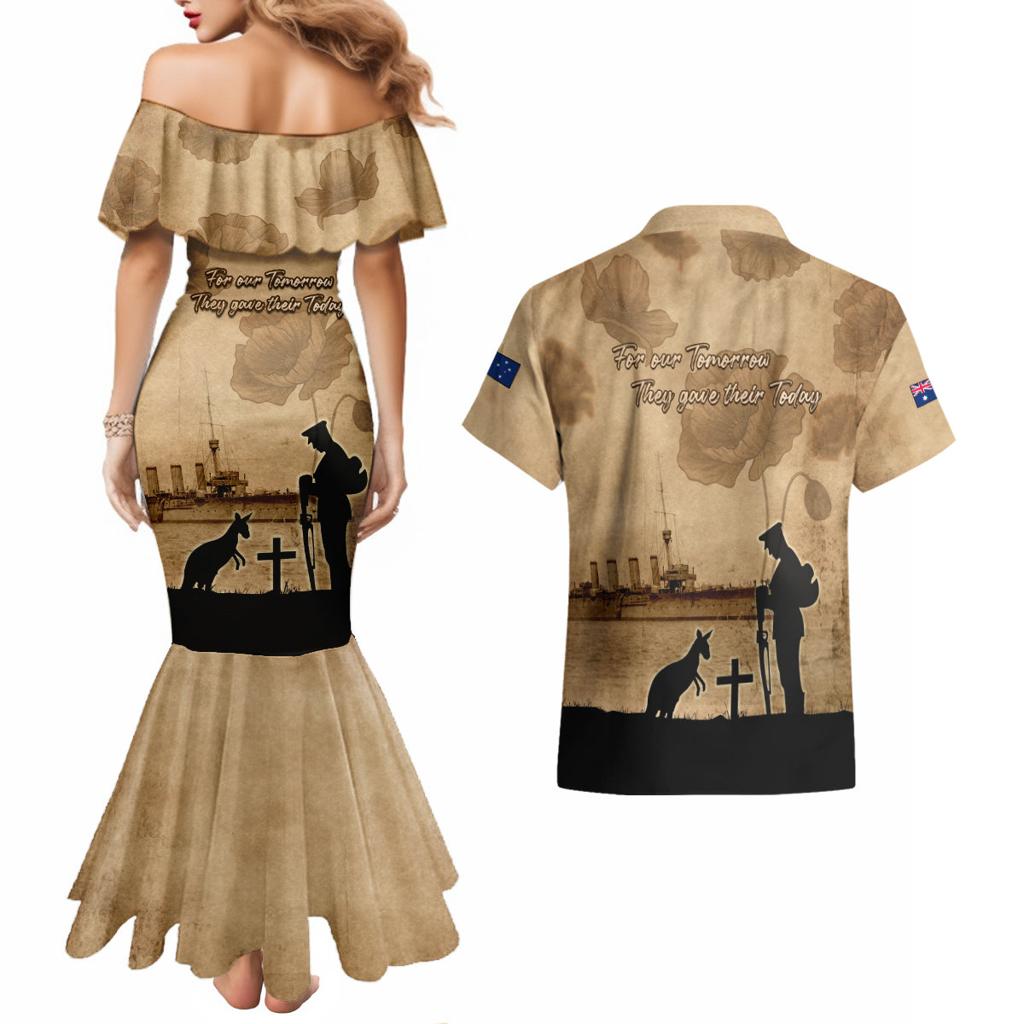 Australia ANZAC Day Couples Matching Mermaid Dress and Hawaiian Shirt HMAS Sydney I Chatham-Class Light Cruiser