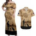 Australia ANZAC Day Couples Matching Off Shoulder Maxi Dress and Hawaiian Shirt HMAS Sydney I Chatham-Class Light Cruiser