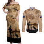 Australia ANZAC Day Couples Matching Off Shoulder Maxi Dress and Long Sleeve Button Shirt HMAS Sydney I Chatham-Class Light Cruiser