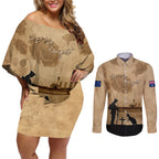 Australia ANZAC Day Couples Matching Off Shoulder Short Dress and Long Sleeve Button Shirt HMAS Sydney I Chatham-Class Light Cruiser