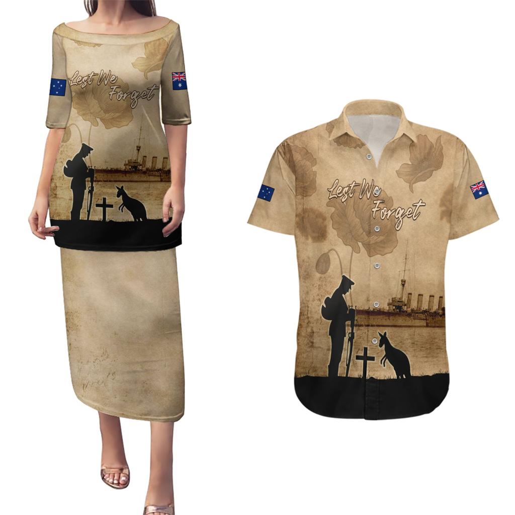 Australia ANZAC Day Couples Matching Puletasi and Hawaiian Shirt HMAS Sydney I Chatham-Class Light Cruiser