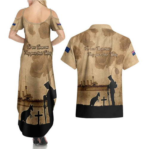 Australia ANZAC Day Couples Matching Summer Maxi Dress and Hawaiian Shirt HMAS Sydney I Chatham-Class Light Cruiser