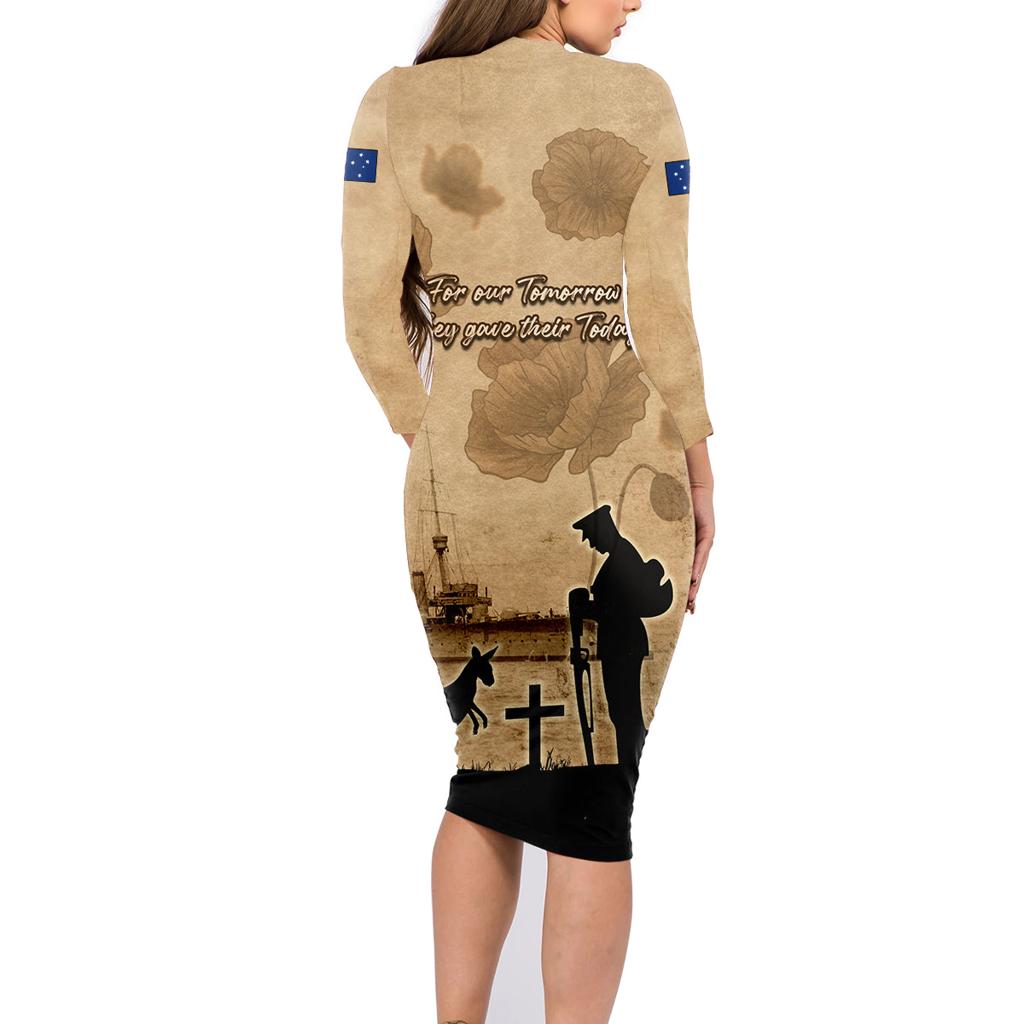 Australia ANZAC Day Family Matching Long Sleeve Bodycon Dress and Hawaiian Shirt HMAS Sydney I Chatham-Class Light Cruiser