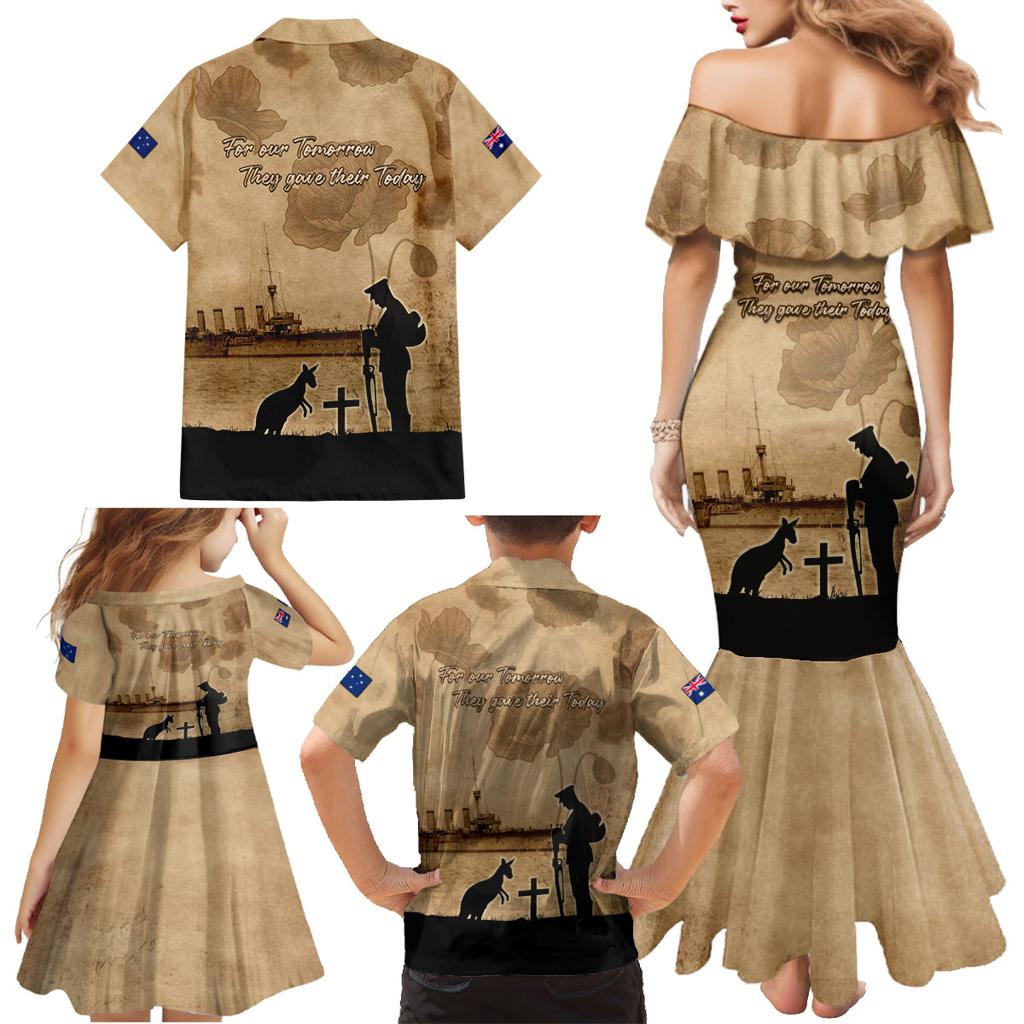 Australia ANZAC Day Family Matching Mermaid Dress and Hawaiian Shirt HMAS Sydney I Chatham-Class Light Cruiser