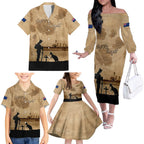Australia ANZAC Day Family Matching Off The Shoulder Long Sleeve Dress and Hawaiian Shirt HMAS Sydney I Chatham-Class Light Cruiser