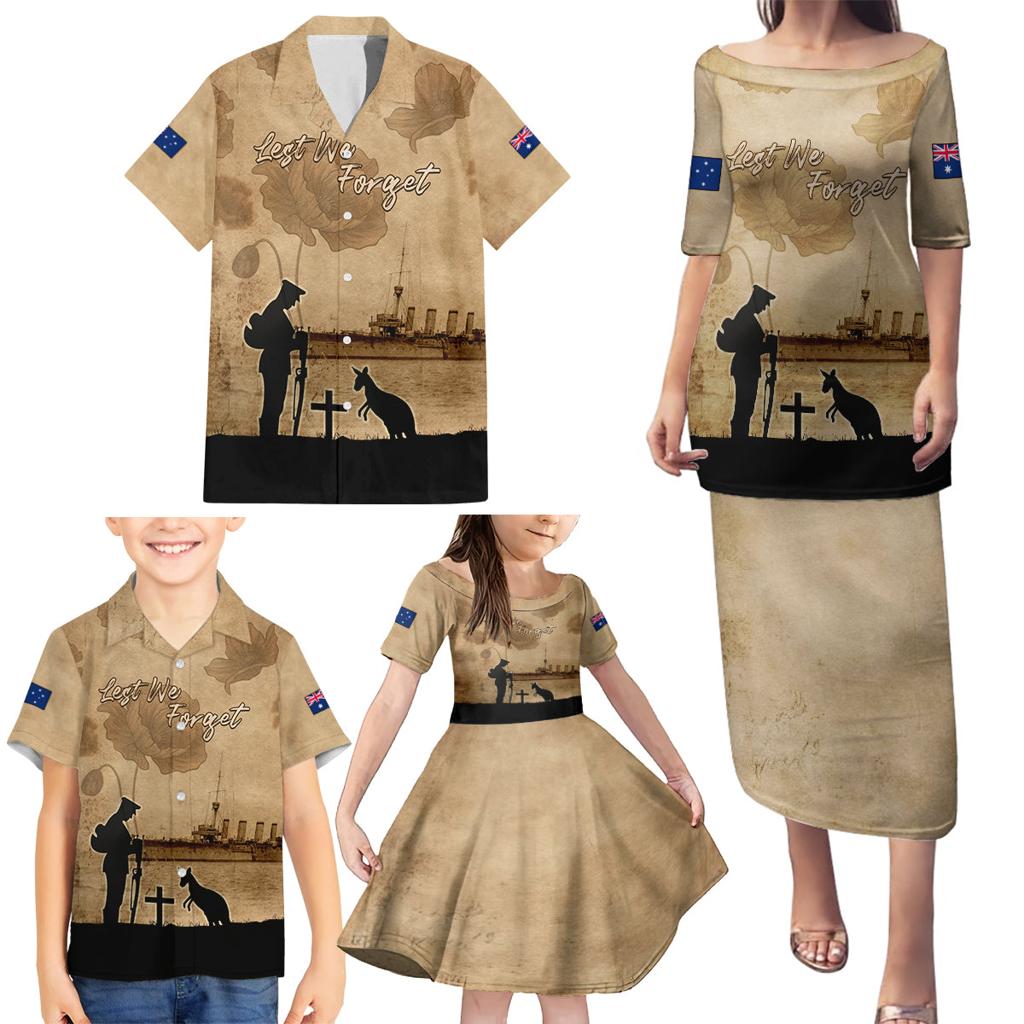 Australia ANZAC Day Family Matching Puletasi and Hawaiian Shirt HMAS Sydney I Chatham-Class Light Cruiser