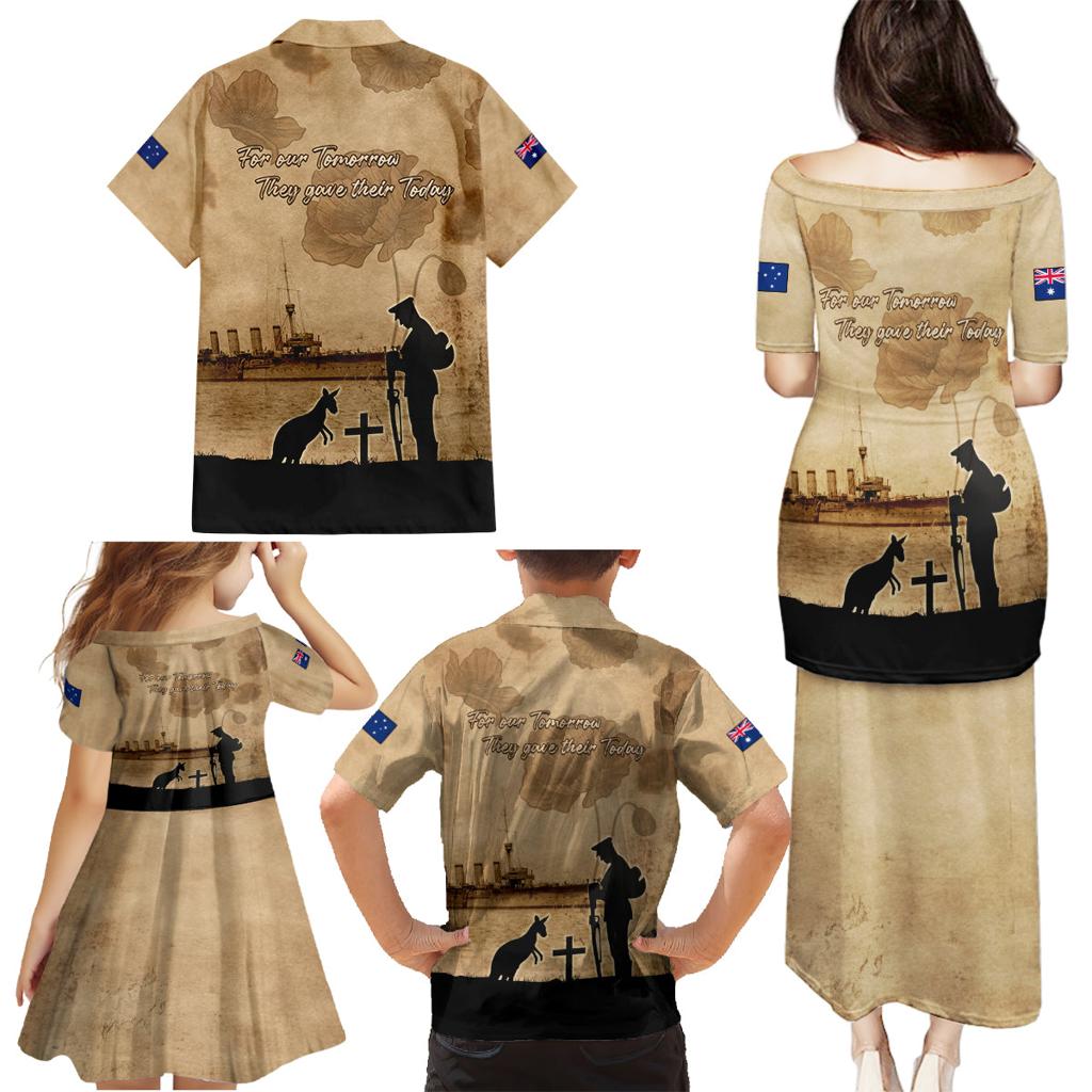 Australia ANZAC Day Family Matching Puletasi and Hawaiian Shirt HMAS Sydney I Chatham-Class Light Cruiser
