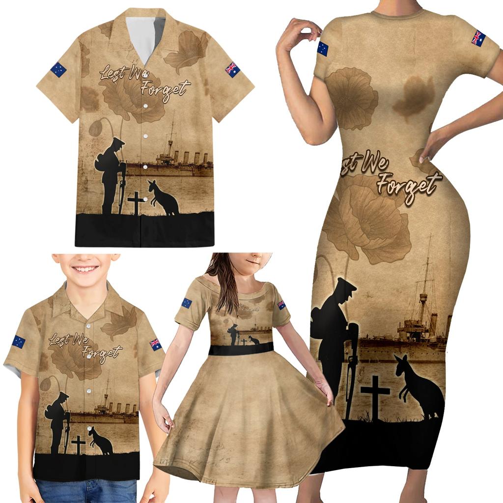 Australia ANZAC Day Family Matching Short Sleeve Bodycon Dress and Hawaiian Shirt HMAS Sydney I Chatham-Class Light Cruiser