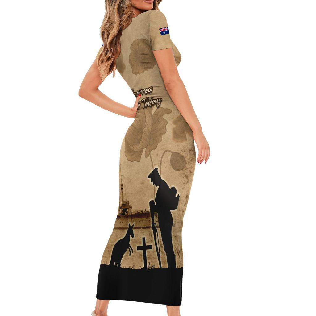 Australia ANZAC Day Family Matching Short Sleeve Bodycon Dress and Hawaiian Shirt HMAS Sydney I Chatham-Class Light Cruiser