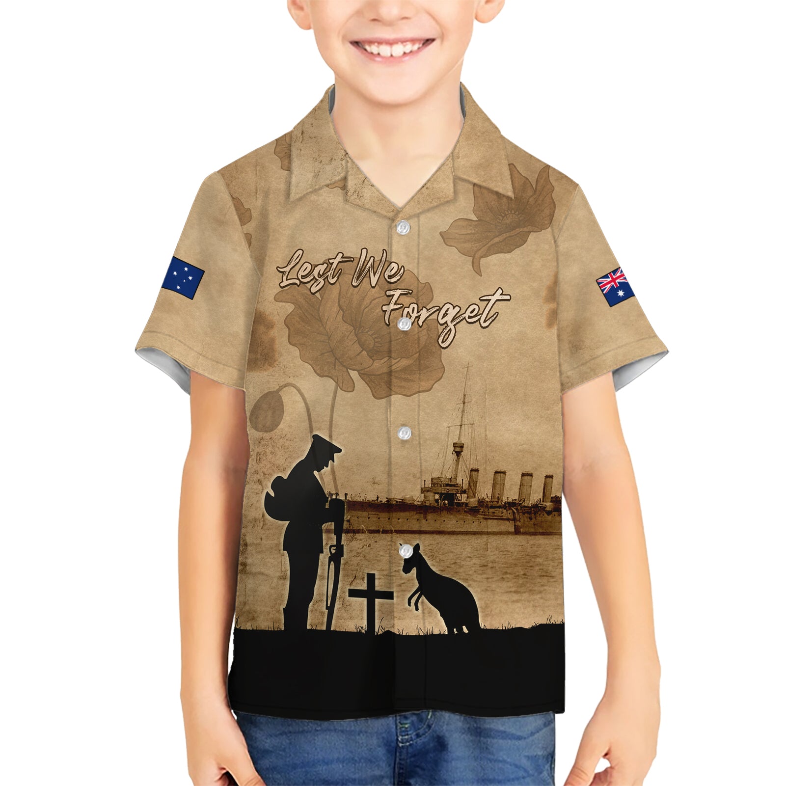 Australia ANZAC Day Hawaiian Shirt HMAS Sydney I Chatham-Class Light Cruiser