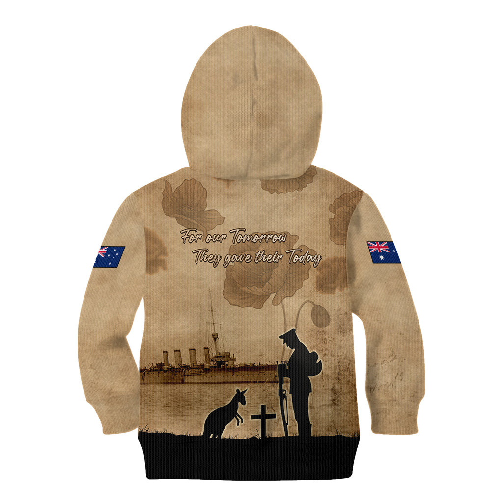 Australia ANZAC Day Kid Hoodie HMAS Sydney I Chatham-Class Light Cruiser