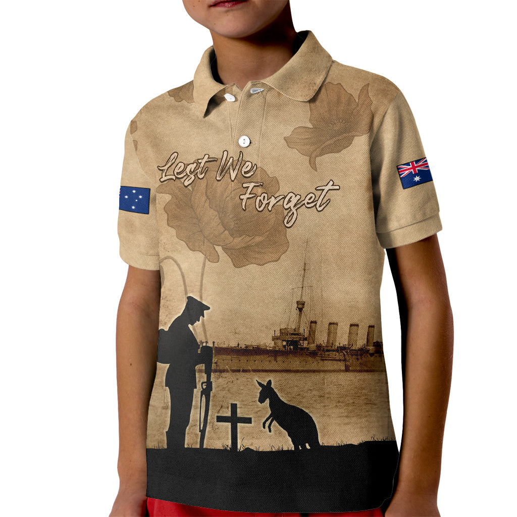 Australia ANZAC Day Kid Polo Shirt HMAS Sydney I Chatham-Class Light Cruiser