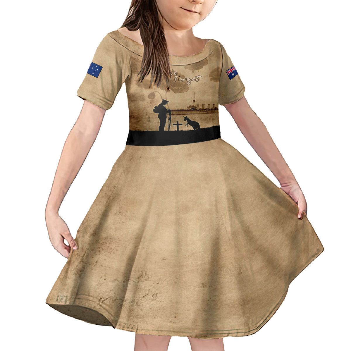 Australia ANZAC Day Kid Short Sleeve Dress HMAS Sydney I Chatham-Class Light Cruiser
