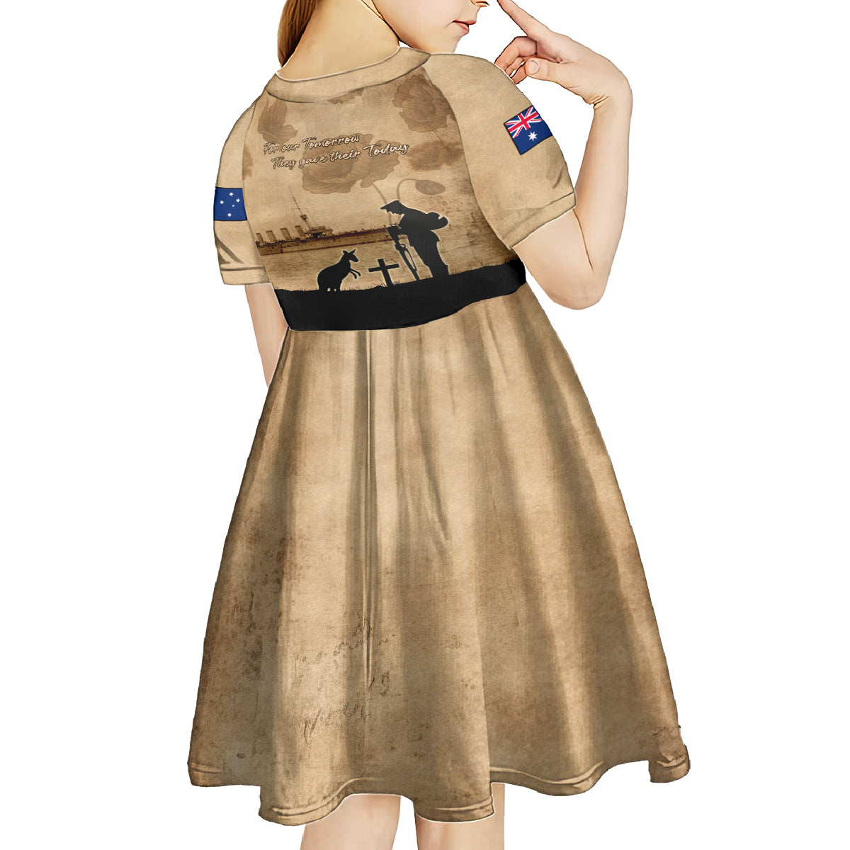 Australia ANZAC Day Kid Short Sleeve Dress HMAS Sydney I Chatham-Class Light Cruiser