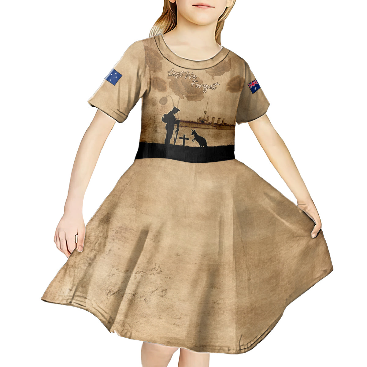 Australia ANZAC Day Kid Short Sleeve Dress HMAS Sydney I Chatham-Class Light Cruiser