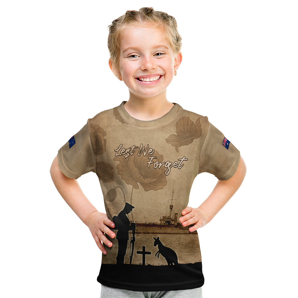 Australia ANZAC Day Kid T Shirt HMAS Sydney I Chatham-Class Light Cruiser