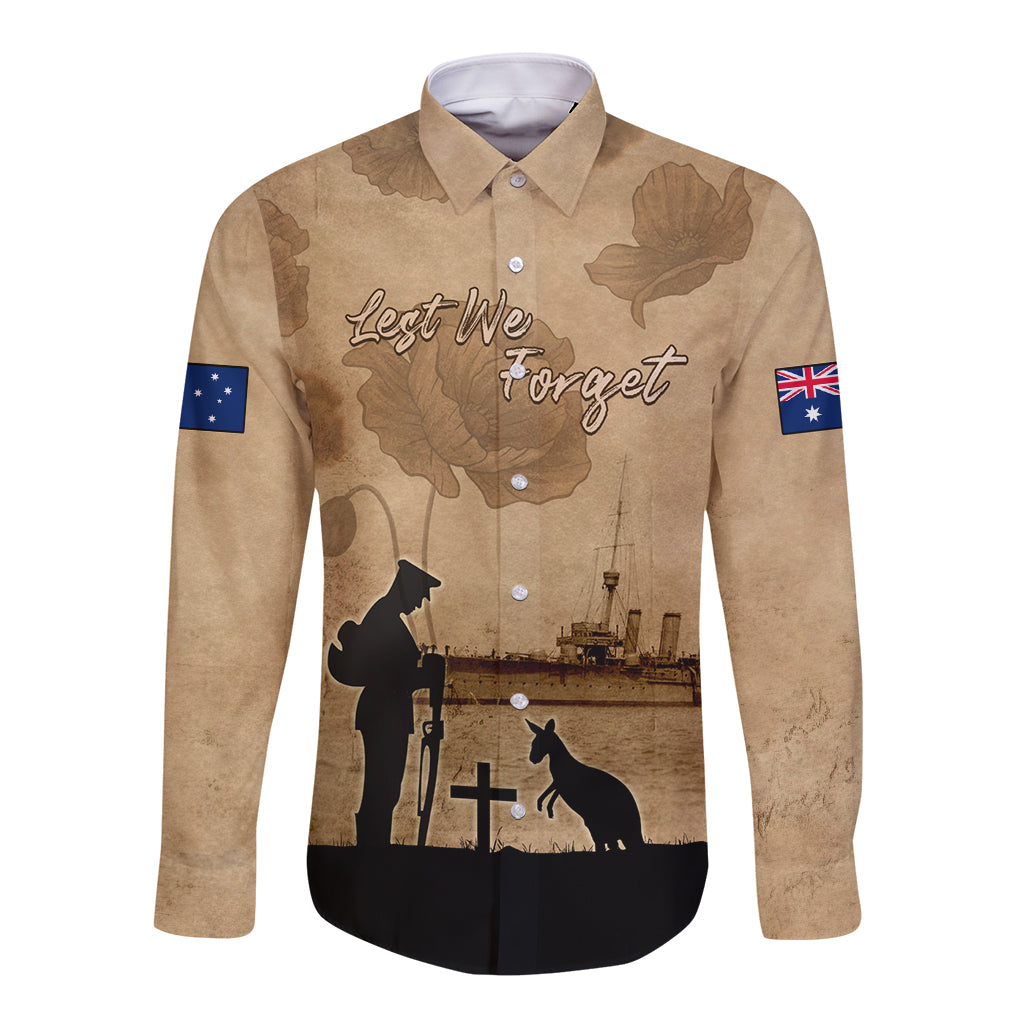 Australia ANZAC Day Long Sleeve Button Shirt HMAS Sydney I Chatham-Class Light Cruiser