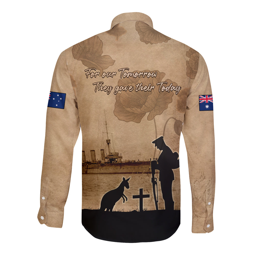 Australia ANZAC Day Long Sleeve Button Shirt HMAS Sydney I Chatham-Class Light Cruiser