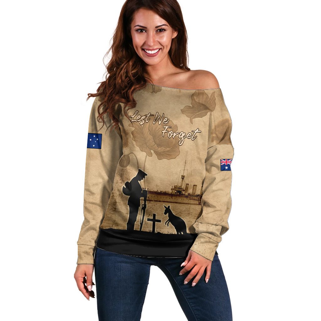 Australia ANZAC Day Off Shoulder Sweater HMAS Sydney I Chatham-Class Light Cruiser