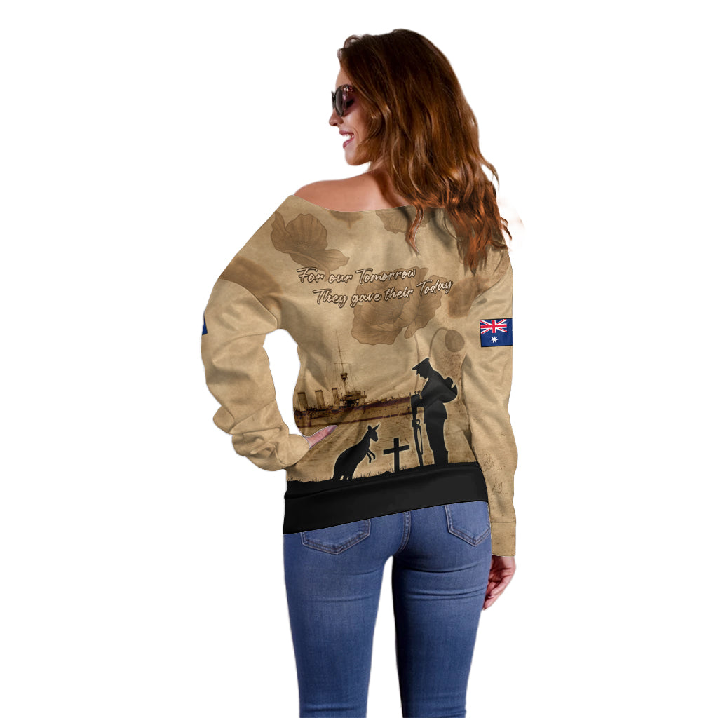 Australia ANZAC Day Off Shoulder Sweater HMAS Sydney I Chatham-Class Light Cruiser