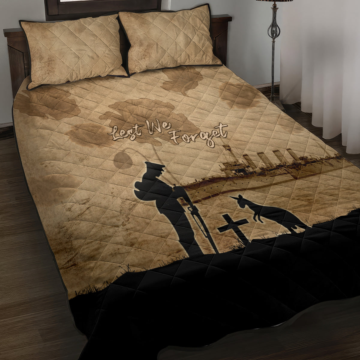 Australia ANZAC Day Quilt Bed Set HMAS Sydney I Chatham-Class Light Cruiser