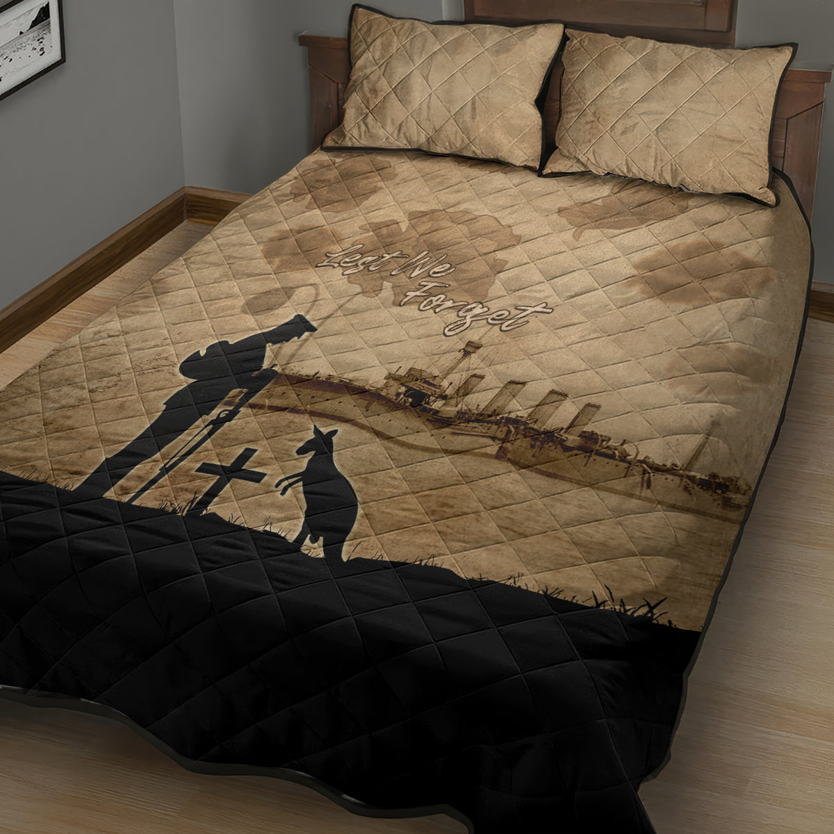 Australia ANZAC Day Quilt Bed Set HMAS Sydney I Chatham-Class Light Cruiser