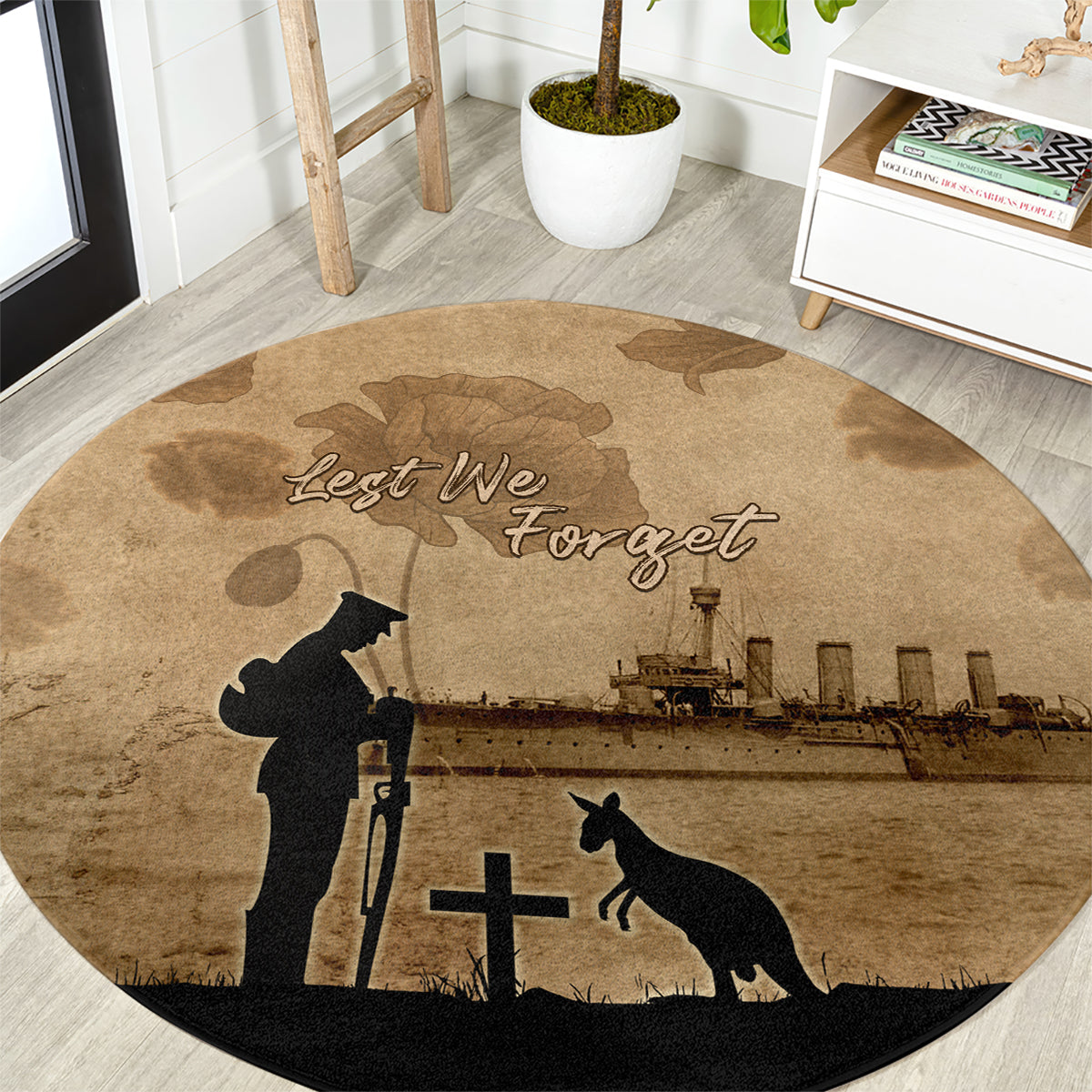 Australia ANZAC Day Round Carpet HMAS Sydney I Chatham-Class Light Cruiser