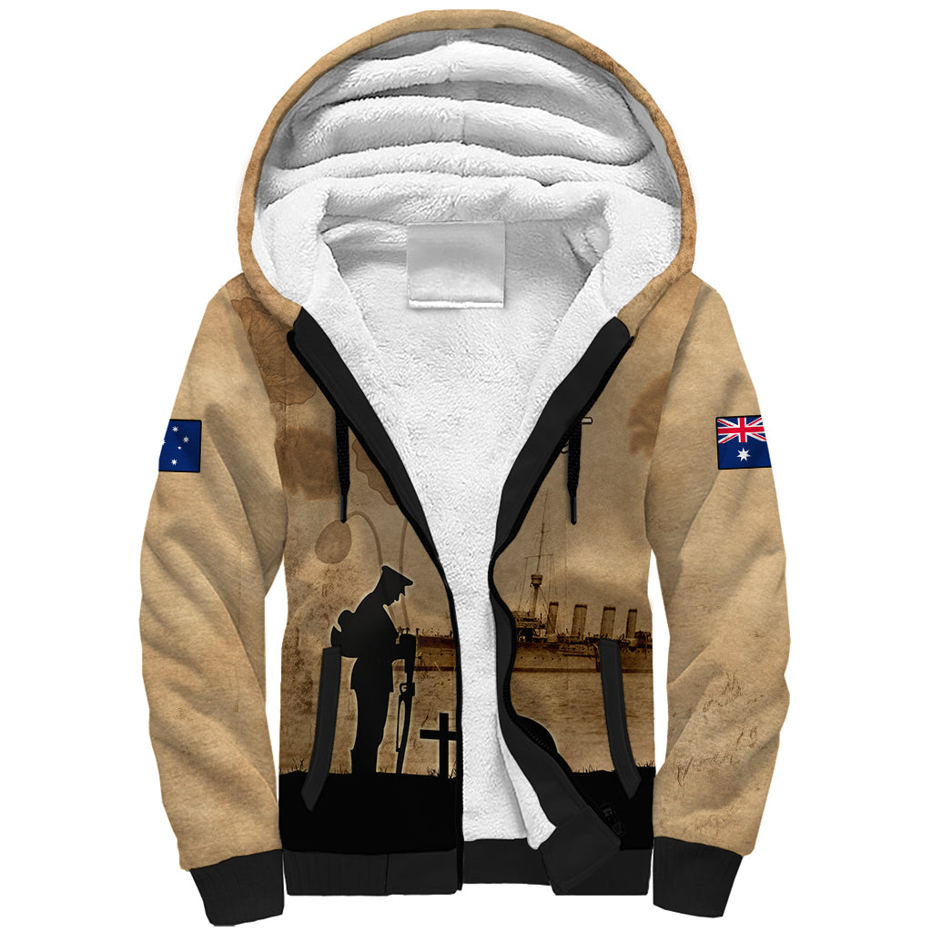 Australia ANZAC Day Sherpa Hoodie HMAS Sydney I Chatham-Class Light Cruiser