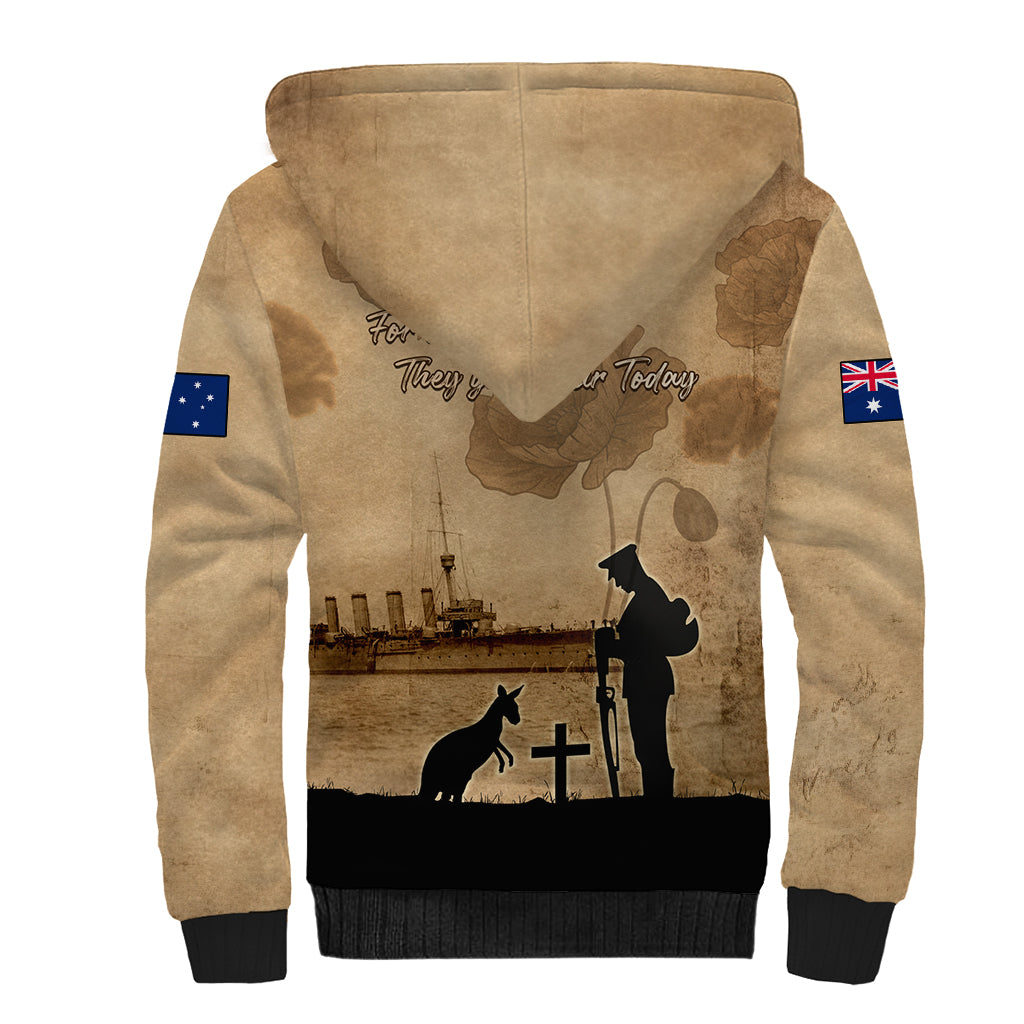 Australia ANZAC Day Sherpa Hoodie HMAS Sydney I Chatham-Class Light Cruiser