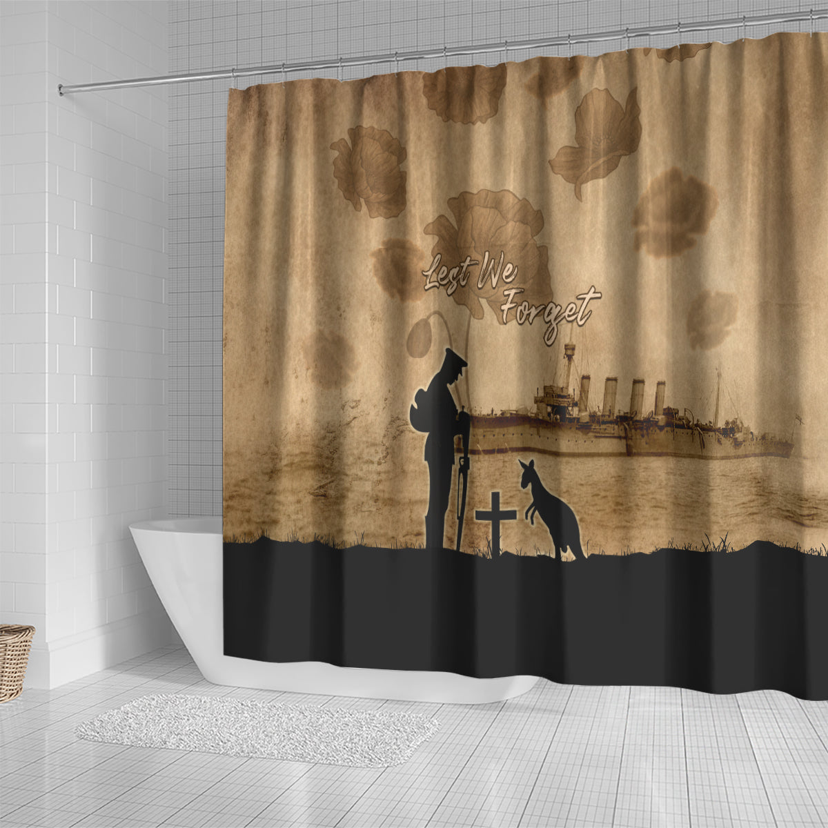 Australia ANZAC Day Shower Curtain HMAS Sydney I Chatham-Class Light Cruiser
