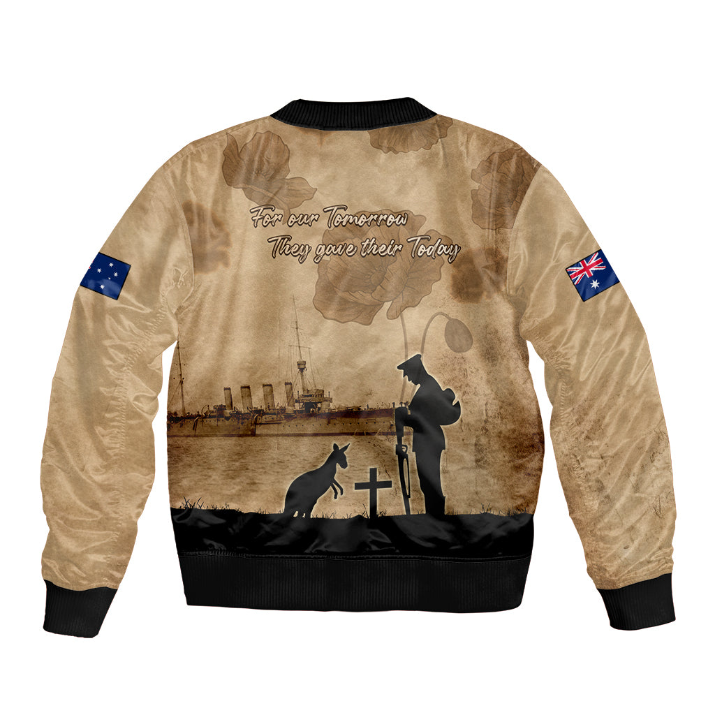 Australia ANZAC Day Sleeve Zip Bomber Jacket HMAS Sydney I Chatham-Class Light Cruiser