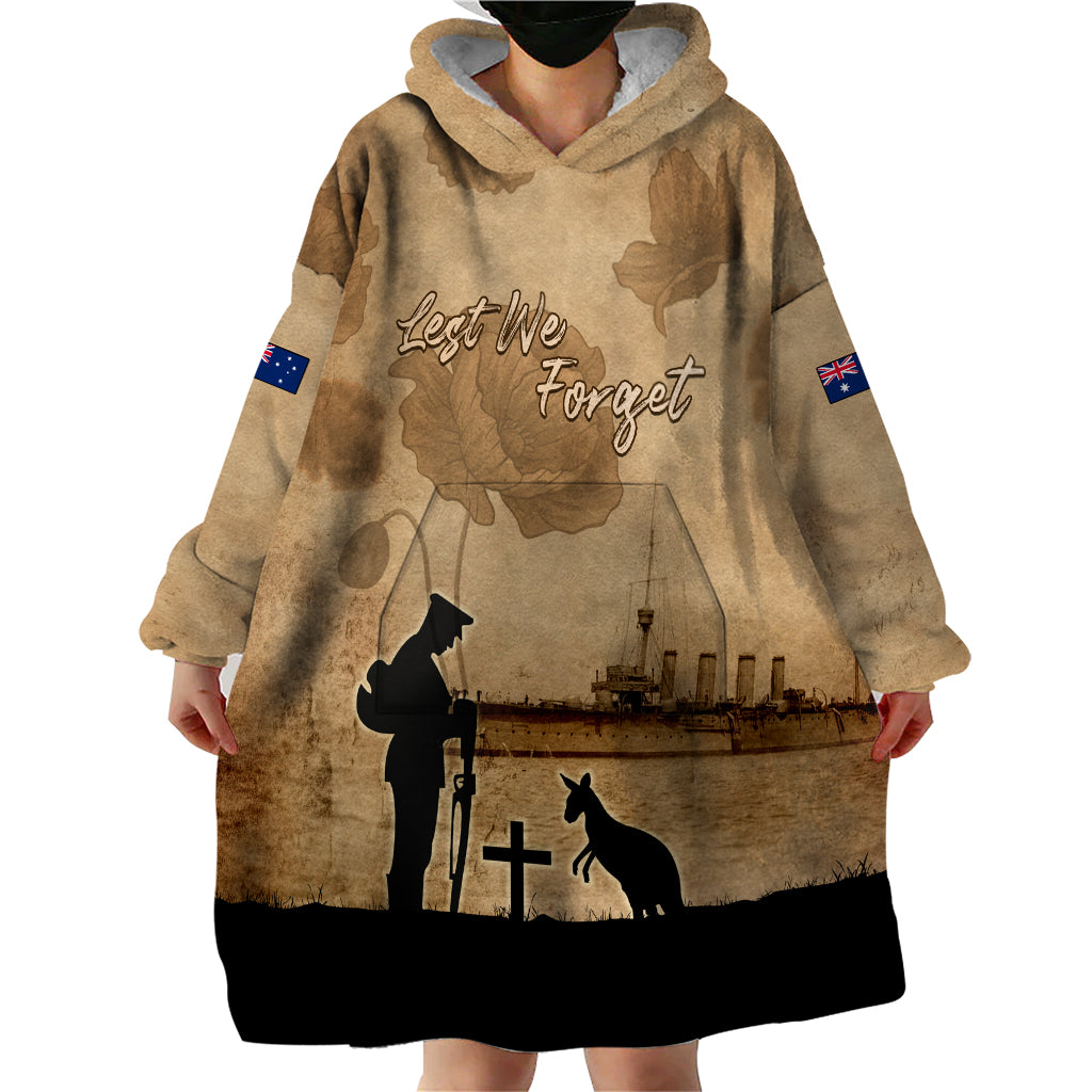 Australia ANZAC Day Wearable Blanket Hoodie HMAS Sydney I Chatham-Class Light Cruiser
