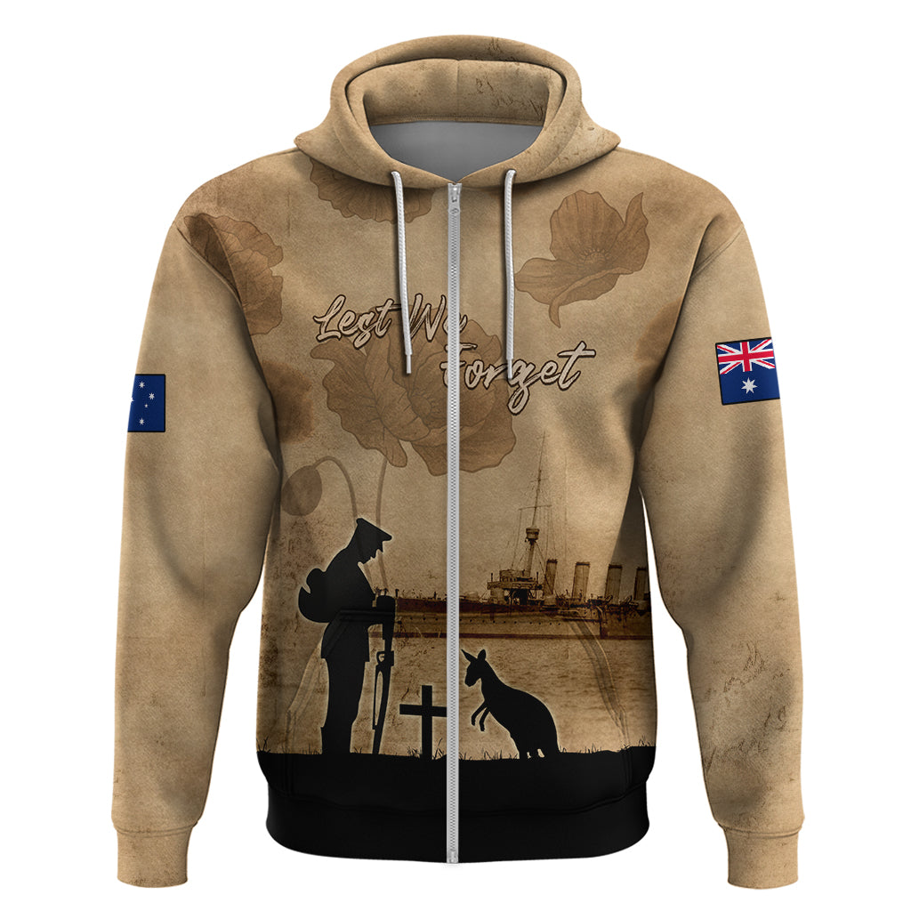 Australia ANZAC Day Zip Hoodie HMAS Sydney I Chatham-Class Light Cruiser