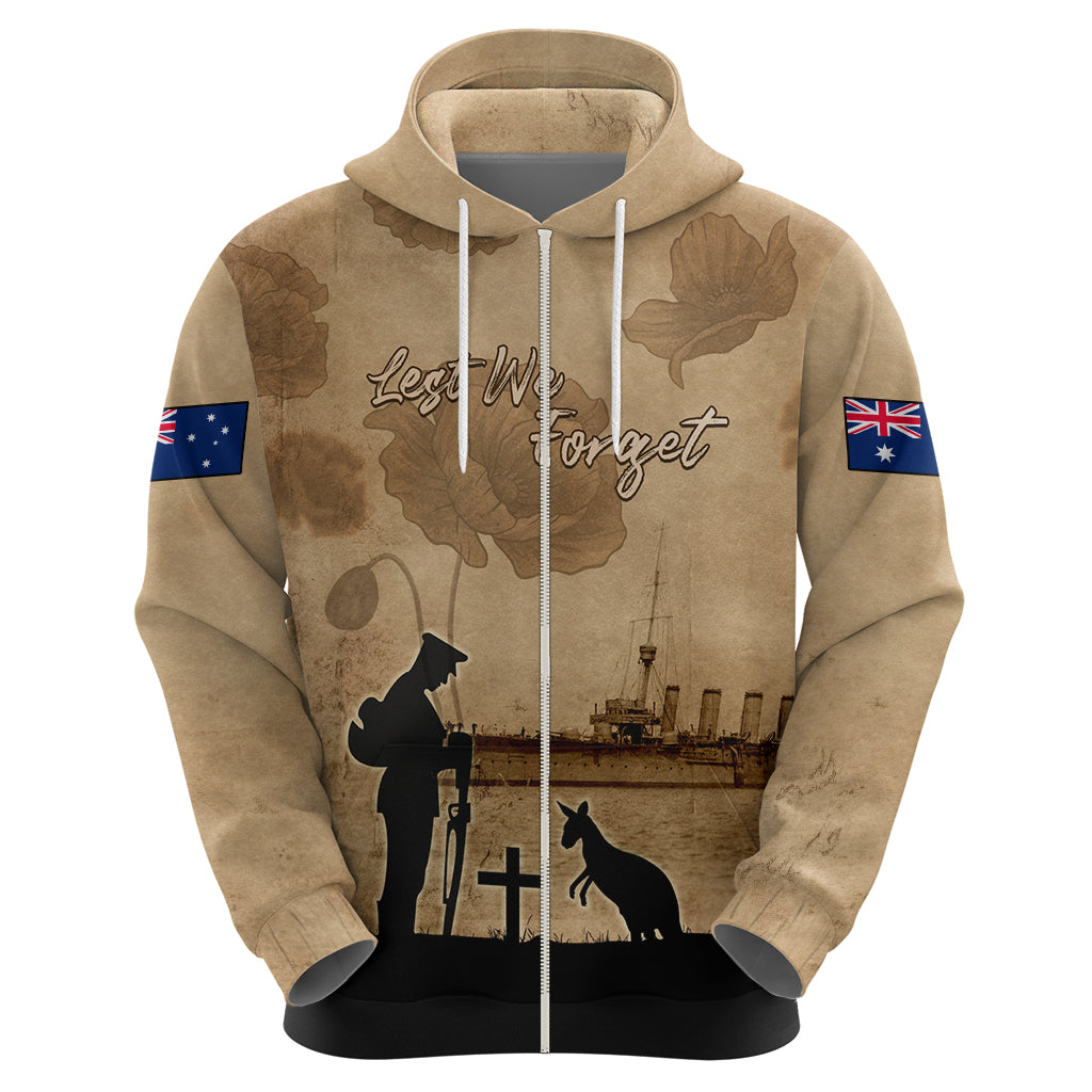 Australia ANZAC Day Zip Hoodie HMAS Sydney I Chatham-Class Light Cruiser
