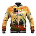 Australia And New Zealand ANZAC Day Baseball Jacket Kangaroo And Kiwi Bird Soldiers Lest We Forget