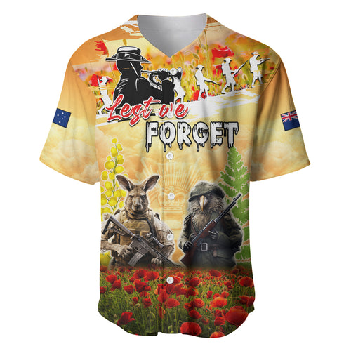 Australia And New Zealand ANZAC Day Baseball Jersey Kangaroo And Kiwi Bird Soldiers Lest We Forget