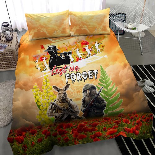 Australia And New Zealand ANZAC Day Bedding Set Kangaroo And Kiwi Bird Soldiers Lest We Forget