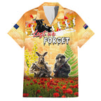 Australia And New Zealand ANZAC Day Hawaiian Shirt Kangaroo And Kiwi Bird Soldiers Lest We Forget