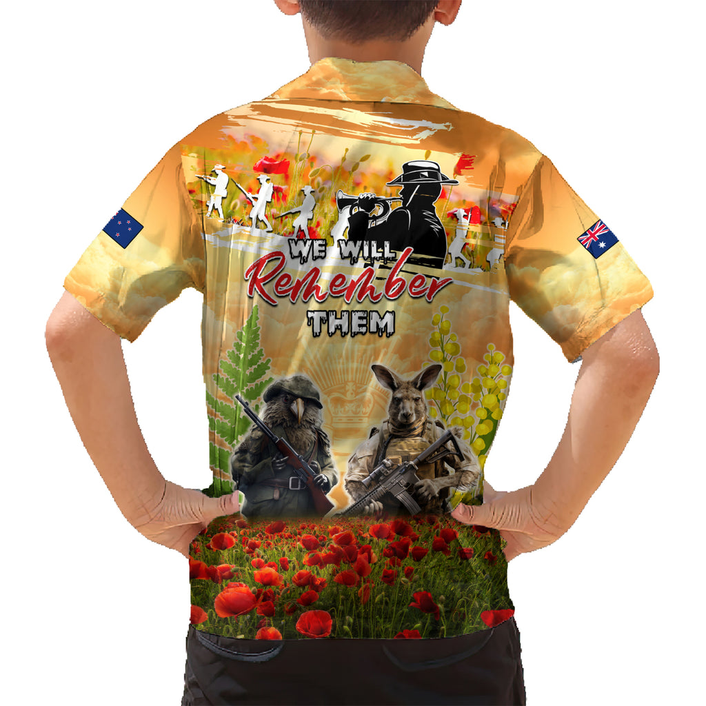 Australia And New Zealand ANZAC Day Hawaiian Shirt Kangaroo And Kiwi Bird Soldiers Lest We Forget
