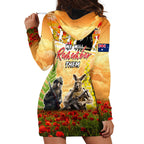 Australia And New Zealand ANZAC Day Hoodie Dress Kangaroo And Kiwi Bird Soldiers Lest We Forget