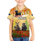 Australia And New Zealand ANZAC Day Kid Hawaiian Shirt Kangaroo And Kiwi Bird Soldiers Lest We Forget