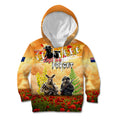 Australia And New Zealand ANZAC Day Kid Hoodie Kangaroo And Kiwi Bird Soldiers Lest We Forget