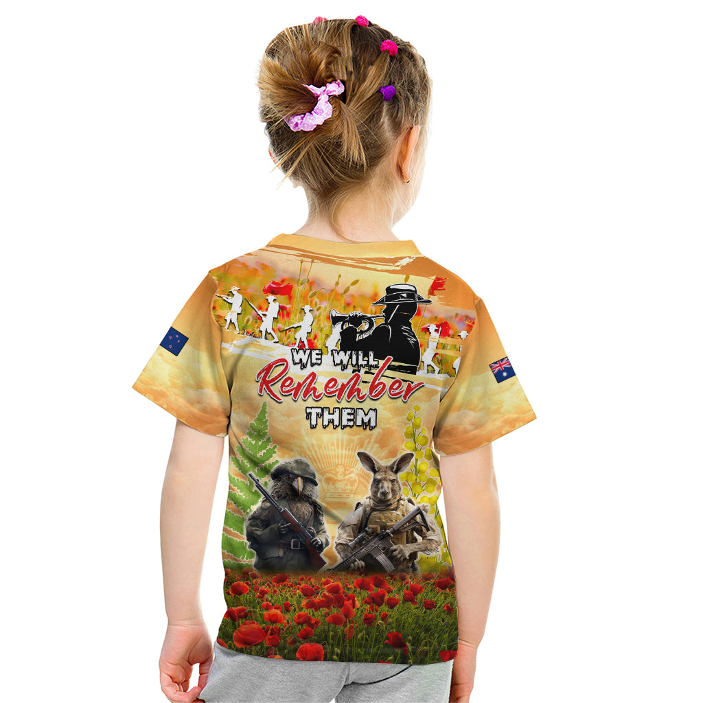 Australia And New Zealand ANZAC Day Kid T Shirt Kangaroo And Kiwi Bird Soldiers Lest We Forget