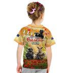 Australia And New Zealand ANZAC Day Kid T Shirt Kangaroo And Kiwi Bird Soldiers Lest We Forget