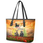Australia And New Zealand ANZAC Day Leather Tote Bag Kangaroo And Kiwi Bird Soldiers Lest We Forget