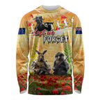Australia And New Zealand ANZAC Day Long Sleeve Shirt Kangaroo And Kiwi Bird Soldiers Lest We Forget